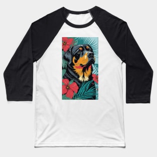 Rottweiler Dog Vibrant Tropical Flower Tall Retro Vintage Digital Pop Art Portrait Baseball T-Shirt